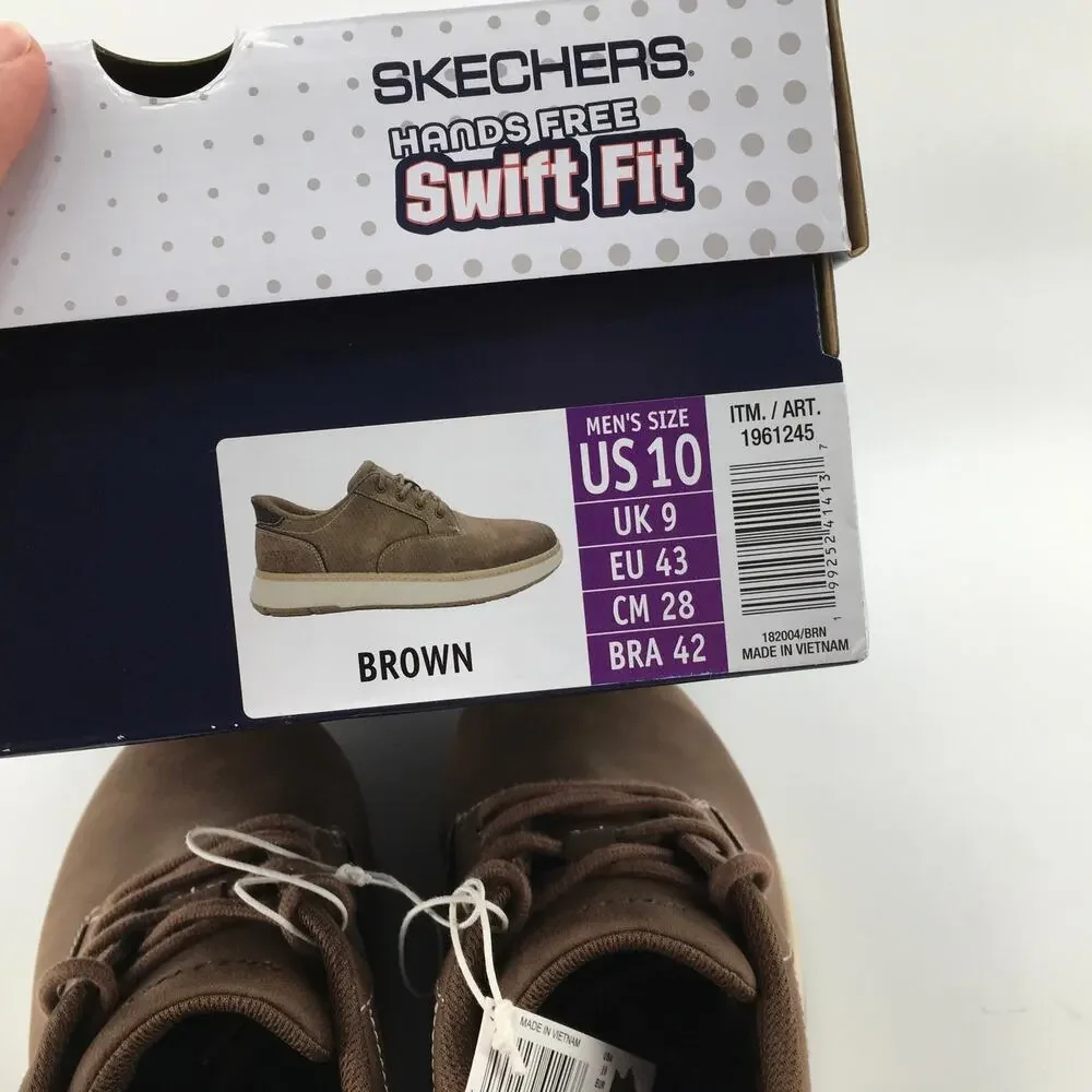 Skechers Relaxed Hands Free Swift Fit Mens 10 Slipon Casual Dress Shoe Brown NIB